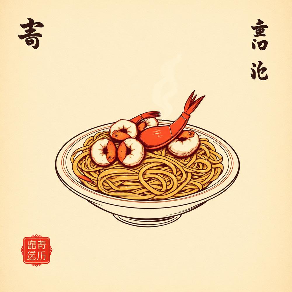 Traditional Cantonese chow mein with king prawns